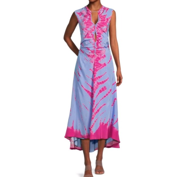 Altuzarra Dresses & Skirts - Altuzarra Kaya Silk Tie Dye Ruched Midi Dress Blue Pink Sleeveless Size 38 Italy